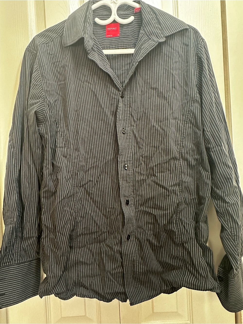 Men’s Report Black Pinstripe Button-Up Shirt #38